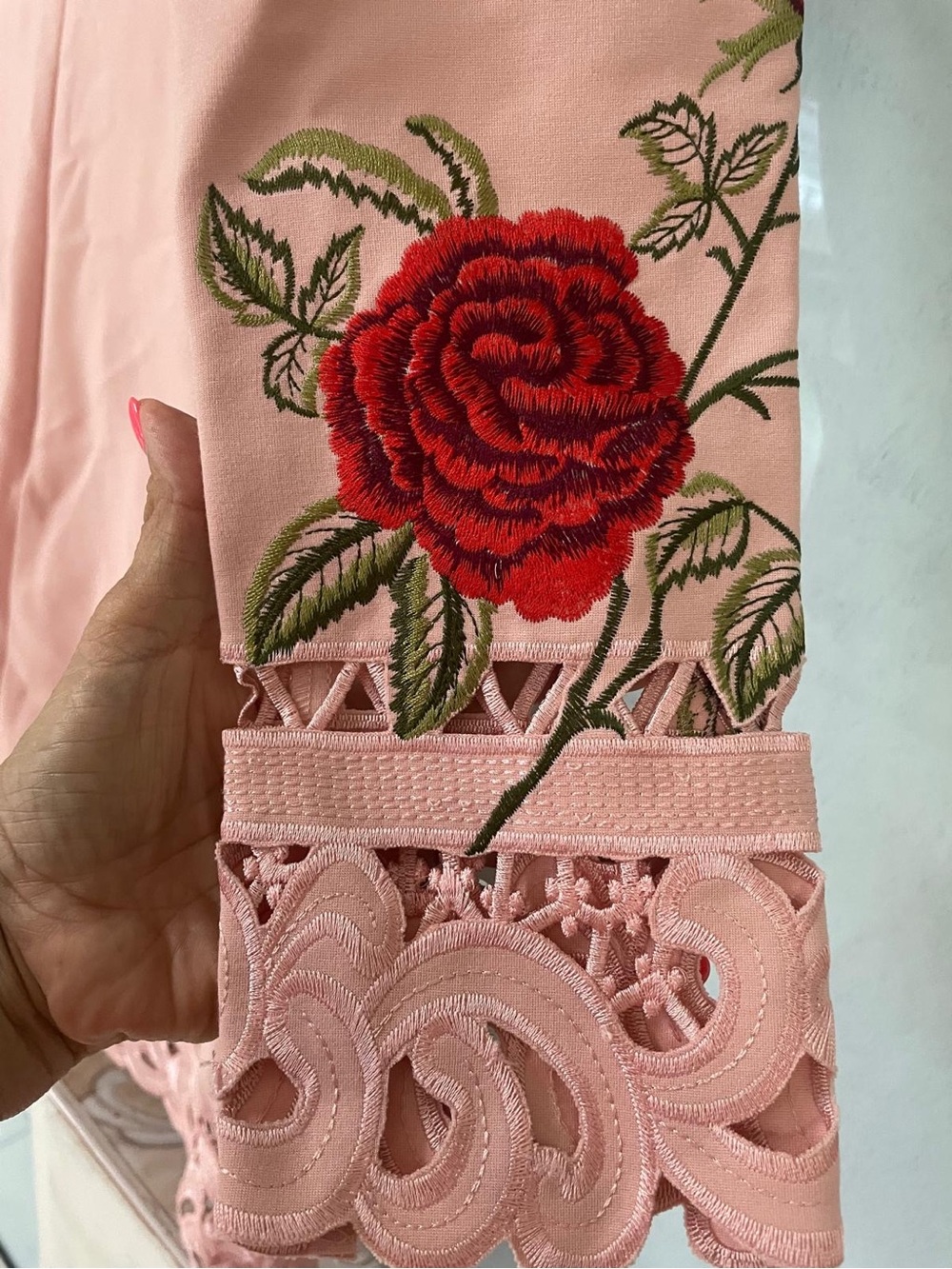 Women's Embroidered Pink Floral Lace-Trim Dress design inspired - Picture 9 of 9